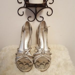 COACH- Silver Joslin Cork Sandal Wedges